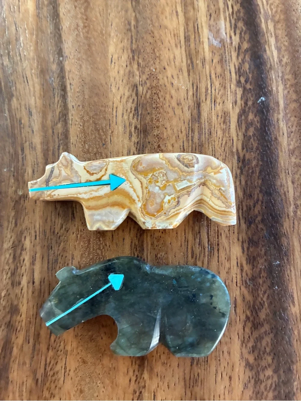 Natural Stone Bear Figurines/Fetishes— Brown and Dark Green/Blue